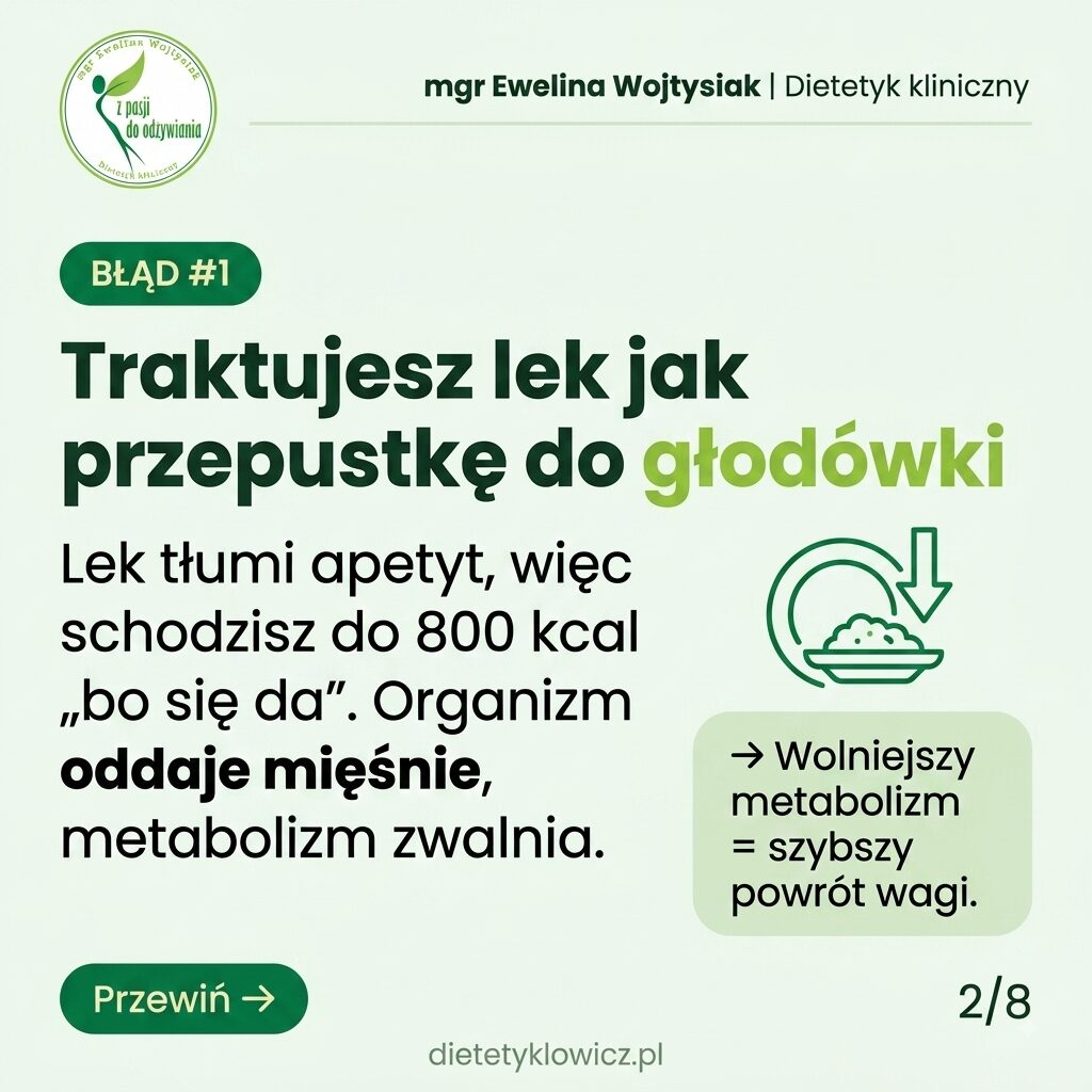 Błąd 1 — głodówka na leku GLP-1 powoduje utratę mięśni i spowolnienie metabolizmu